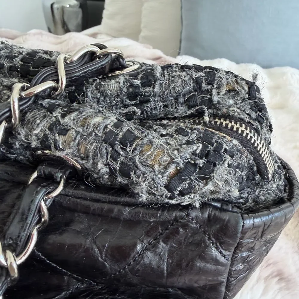CHANEL Black Quilted Tote with Chain Detail